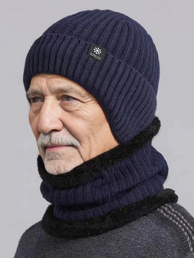 Men's Winter Knit Beanie Hat with Scarf Set – Warm Fleece-Lined for ...