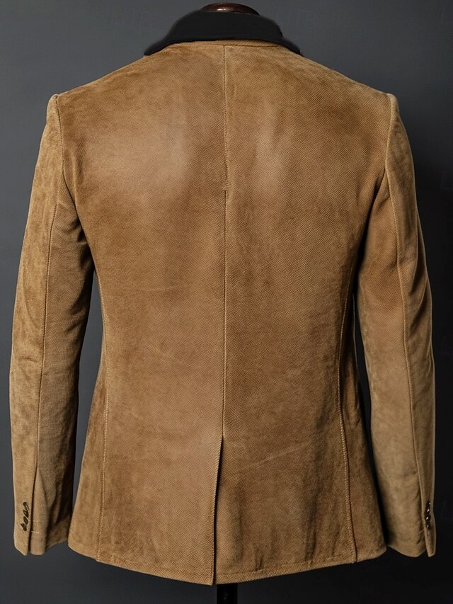 Brown Men's Suede Blazer Jacket Formal Work Casual Coat Daily Fashion