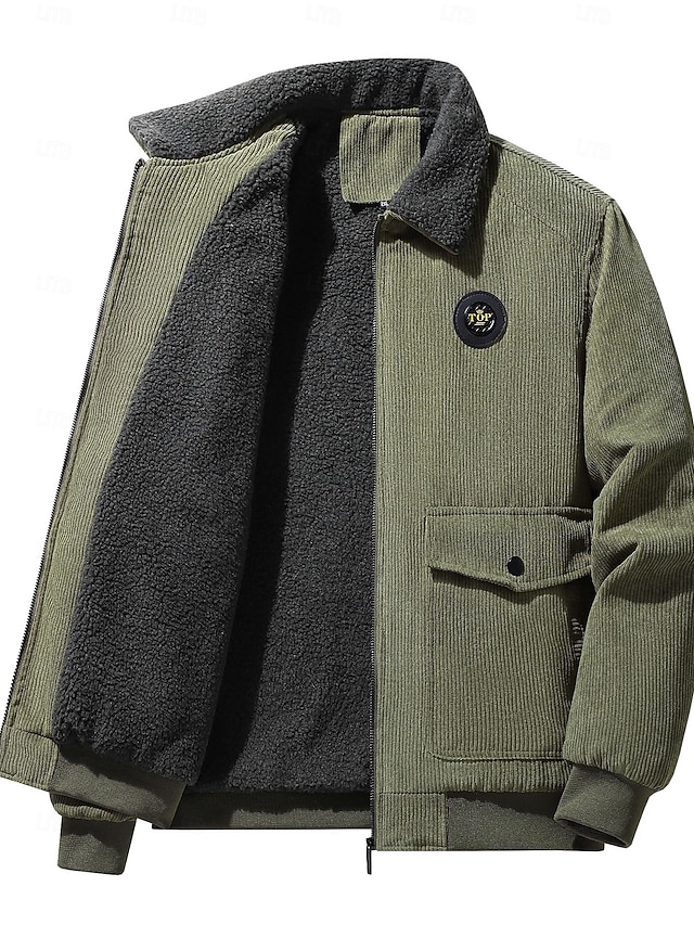  Herre Vinterjakke Fleece-jakke Uformell jakke Daglig Feriereise Hold Varm Lomme Fleece Høst vinter عادي Mote Gatemote Knaphul Normal Mørkegrå Svart Kakifarget Militærgrønn Jakker