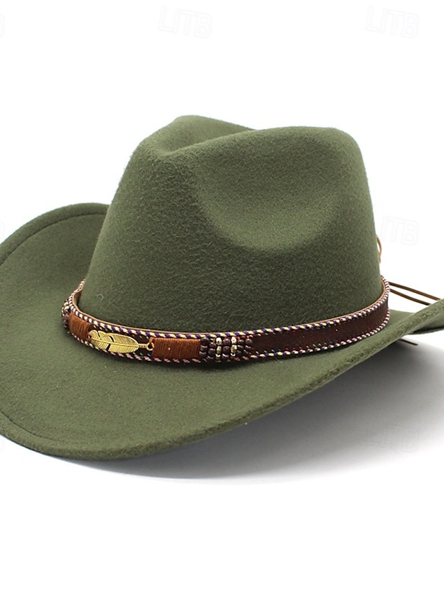  Herren Kentucky Derby Hut Sonnenhut Cowboyhut Fedora-Trilby-Hut Schwarz Rote Wollig Vintage-Stil Mode 18. Jahrhundert Bundesstaat Texas Täglich Themenparty Einfarbig Sonnenschutz Cosplay