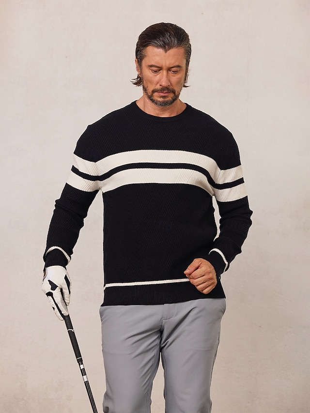  Homme Chandail Noir Vert Véronèse manche longue Top Tenue de golf Vêtements Tenues Porter des vêtements