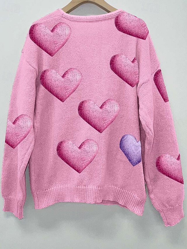 Women's Heart Sweater Scalloped Neck Knit Knitted Fall Winter Outdoor