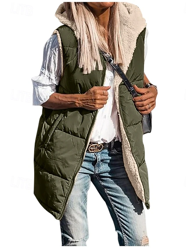 Womens Double Face Hoodie Vest Fleece Lapel short cotton-padded jacket 7