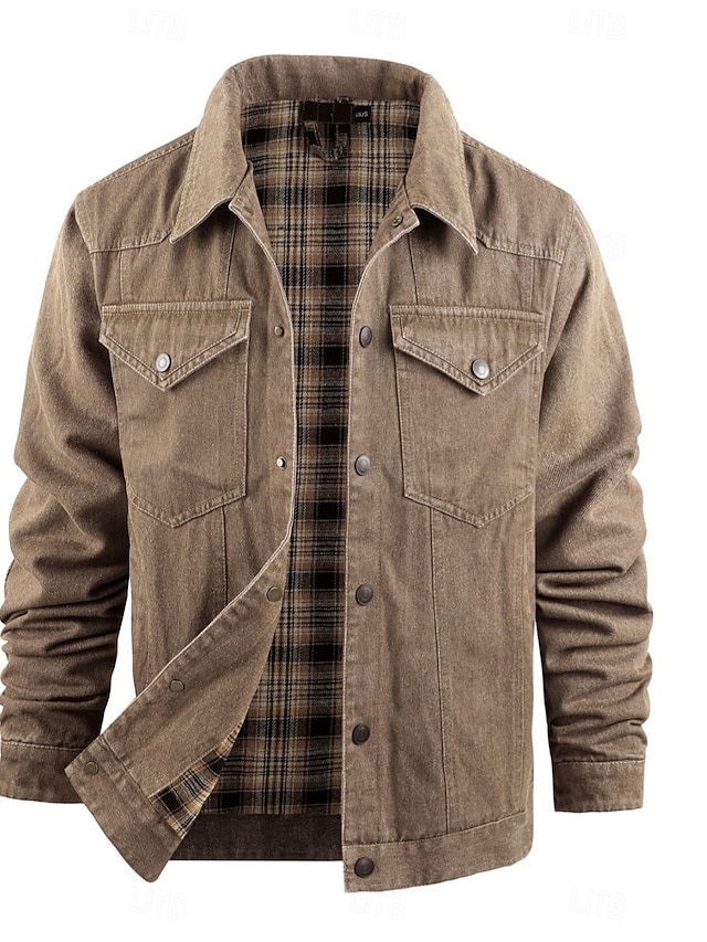  Herre Trucker jakke Skjorte jakke Denimjakker Knap Vinter Forår & Vinter Årgang vestlig stil Sort Brun Grøn Mørkeblå Lyseblå Jakker