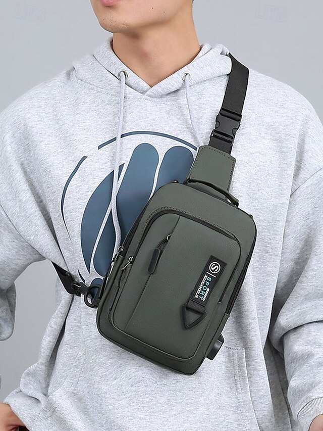 férfi vízálló crossbody hevedertáska usb töltőcsatlakozóval – kültéri utazó válltáska több zsebbel