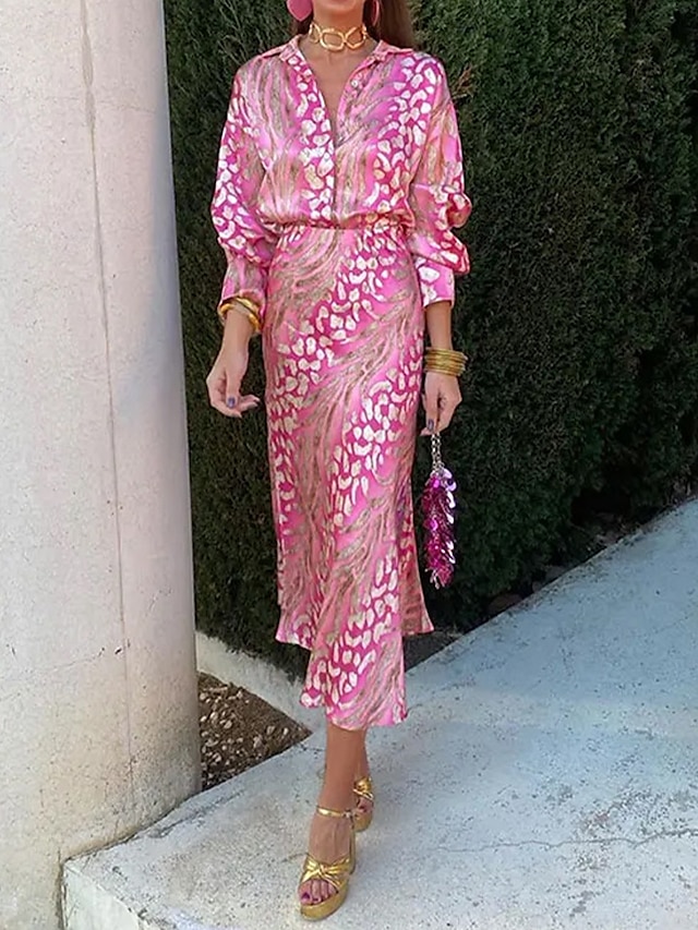  Per donna Elegante Camicia Amo a matita Manica lunga A V Ambra Stampa Da mare Appuntamento Rosa Verde Primavera Standard