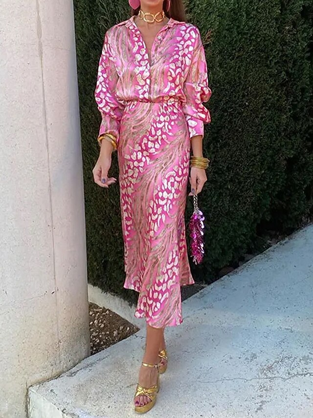 Women's Elegant Shirt Pencil Long Sleeve V Neck Ombre Print Vacation Date Pink Green Spring Regular Fit 5