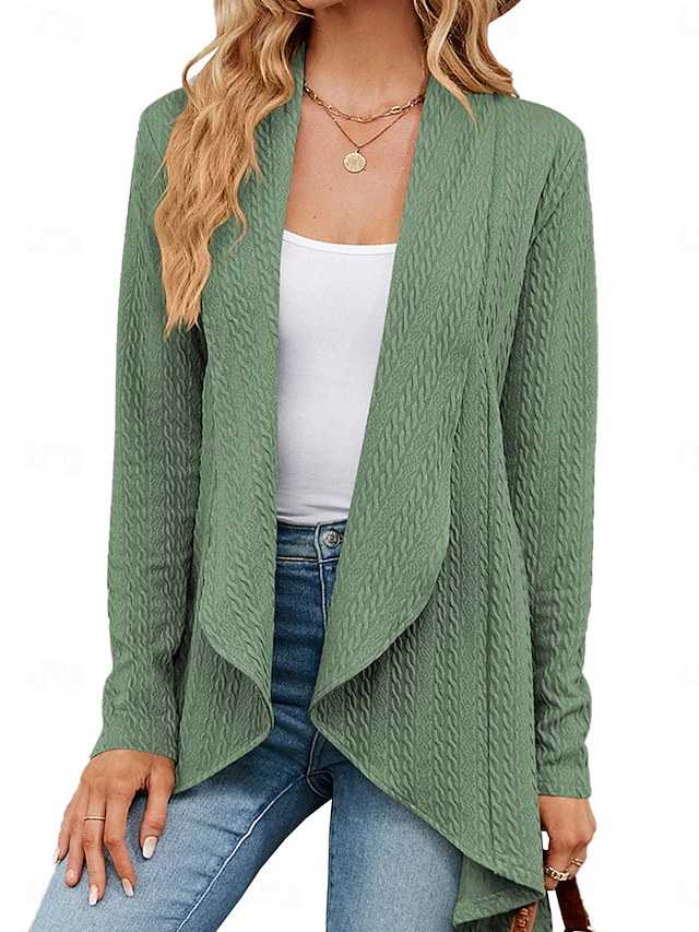 Women's Sweater Cardigan Casual Soft Pure Color Ribbed Shirt Collar Knitted Long Sleeve Regular Tops Knit Outdoor Daily Weekend Navy Blue Green Fall Winter 13