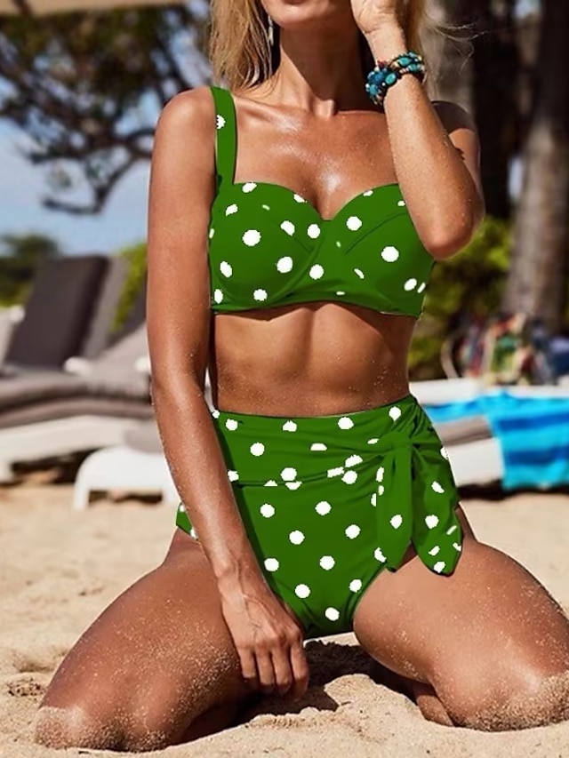  Dam Badkläder Bikini Baddräkt Semester Mode Prickig Ärmlös Baddräkter