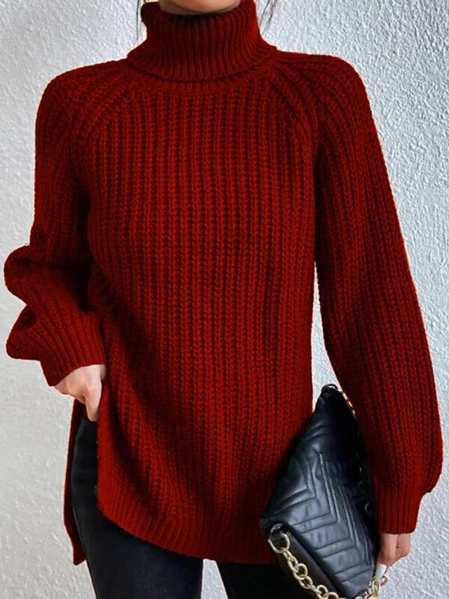  Per donna Felpa Pullover Maglione Informale Morbido Colore puro Grosso A collo alto Lavorato a maglia Manica lunga Top regolari Maglia Esterno Giornaliero Fine settimana Verde chiaro Vino Autunno