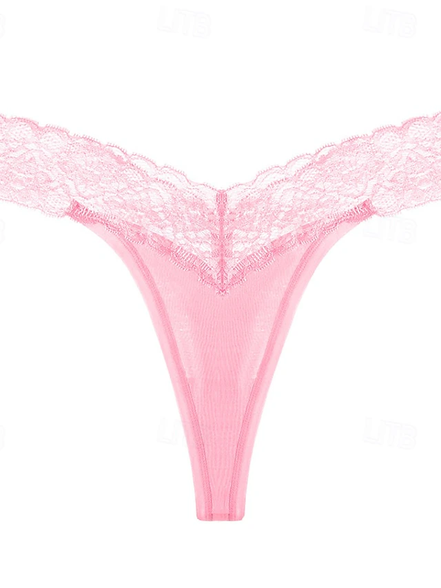 Women's G-strings & Thongs Panties 1 PC Underwear Romantic Sexy Lace Lace Pure Color Cotton Low Waist Petite Super Sexy Black Pink Wine XS S M Home Outfits 6