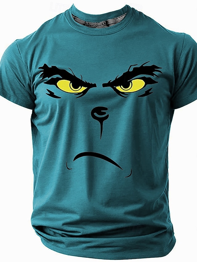  Camisetas navideñas divertidas para hombre, camisetas navideñas 3D, estilo callejero informal de monstruos, camisetas con estampado 3D, deportivas, para exteriores, vacaciones, azul, verde oscuro,