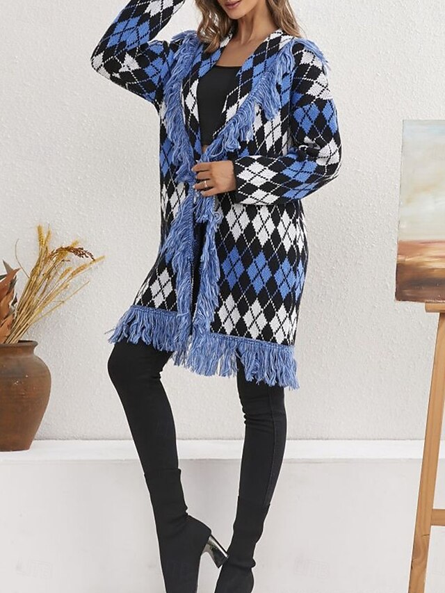 Women's Sweater Cardigan Open Front Ribbed Knit Tassel Knitted Fall