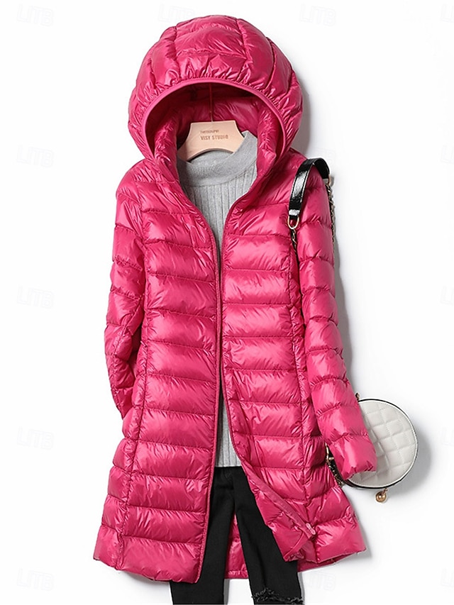  Femme Doudoune Chaud Respirable Zippé Poche Décontractées Plein Vacances Plein Air Usage quotidien Sortie fermeture Éclair Longue Sweat à capuche Standard manche longue Vêtements d'extérieur Vin