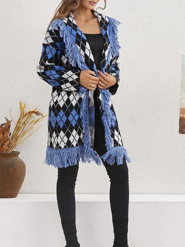 Women's Sweater Cardigan Open Front Ribbed Knit Tassel Knitted Fall