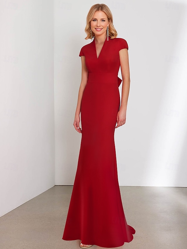  vestido de noite sereia vestido elegante formal comprimento até o chão sem mangas decote em v bolso cetim com laço(s) 2025