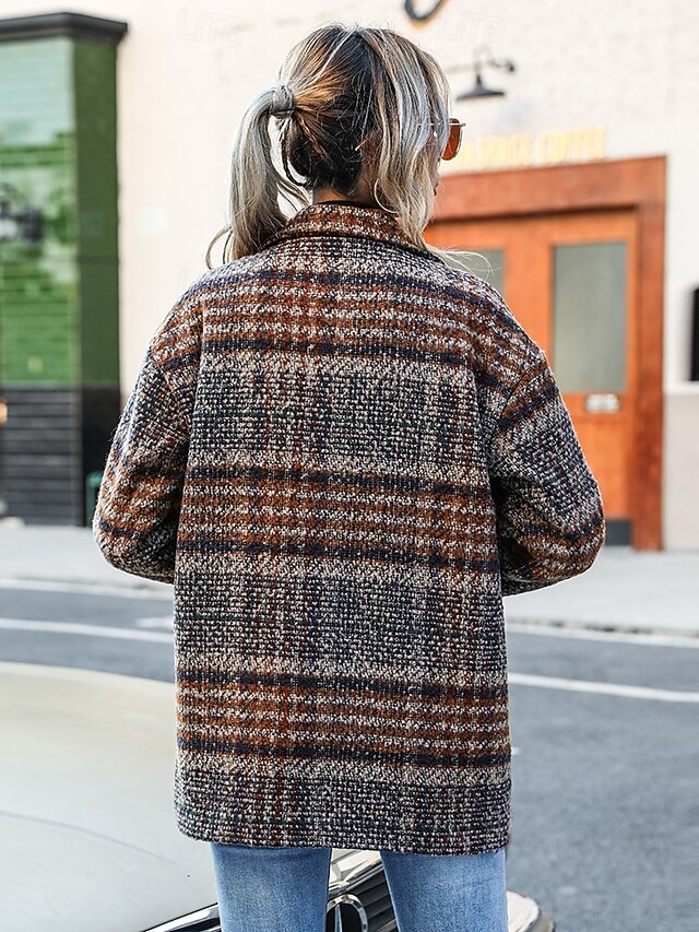 Women's Parka Warm Daily Wear Print Single Breasted Lapel Casual