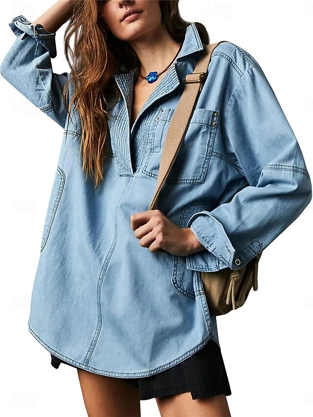 Women's Shirt Blouse Daily Basic Casual Long Sleeve Blue Fall Winter