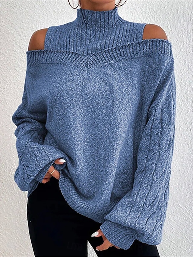  Per donna Felpa Pullover Maglione Informale Morbido Colore puro A coste A collo alto Lavorato a maglia Freddezza Manica lunga Top regolari Maglia Esterno Giornaliero Fine settimana Nero Blu Autunno