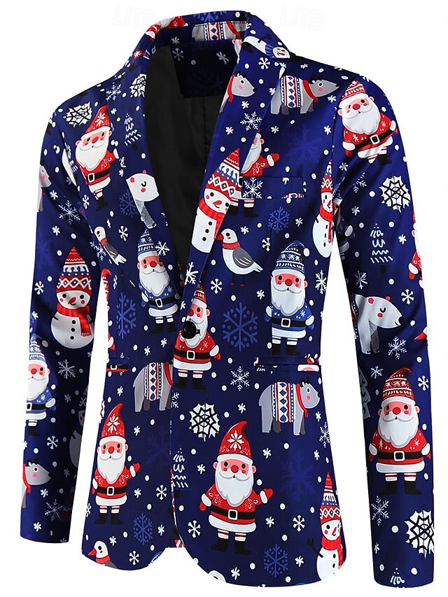 Men's Christmas Santa Blazer Jacket Printing Blazer Long Standard Fit