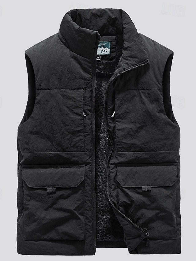  Homme Gilet de pêche Quotidien Occasionnel Printemps & Automne Avec Poches Polyester Confortable Couleur Unie Fermeture éclair Col montant Noir Kaki Bleu de minuit Gris foncé Gilet