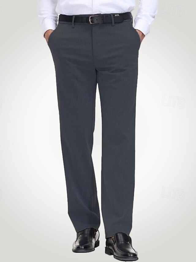 Black Grey Men's Dress Pants Long Solid Color Microelastic Standard