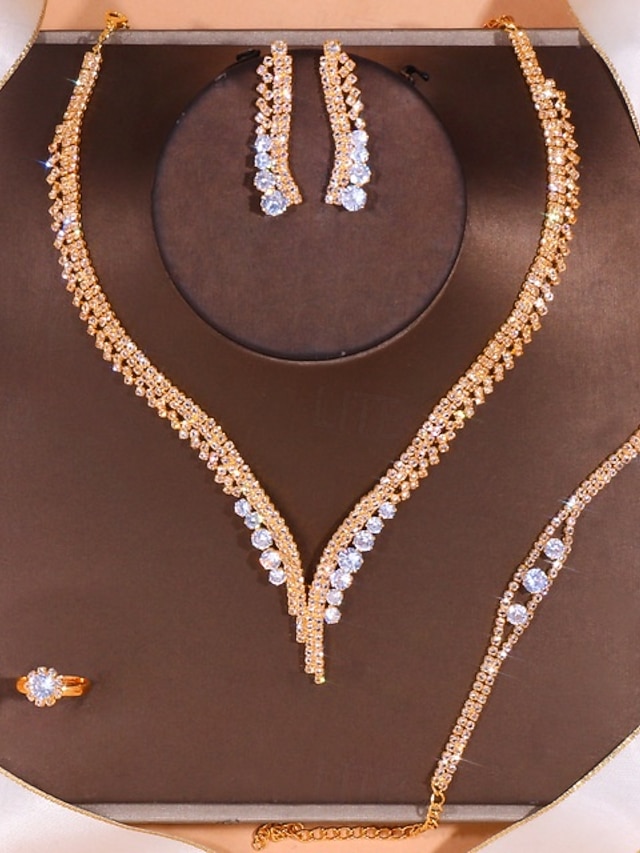  Elegante conjunto de joyas de cristal para mujer: incluye collar, aretes, pulsera y anillo, perfecto para bodas y ocasiones especiales.