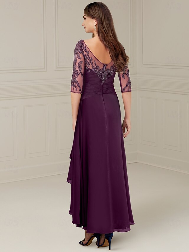 Elegant Purple A Line Shawl Sleeve Mother Dress With Appliques main image 0
