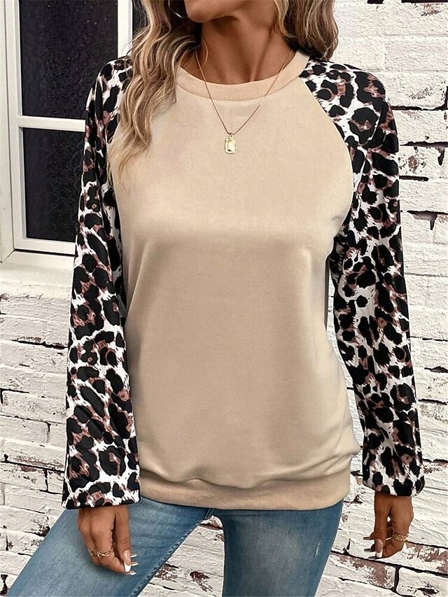 Women's Sweatshirt Polyester Leopard Street Dailywear Print Casual Crew Neck Long Sleeve Micro