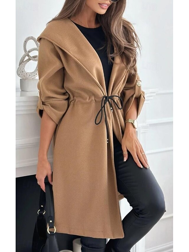 Women's Casual Jacket Outdoor Patchwork Solid Color Windproof Fashion Loose Fit Outerwear Long Sleeve Fall Black S4