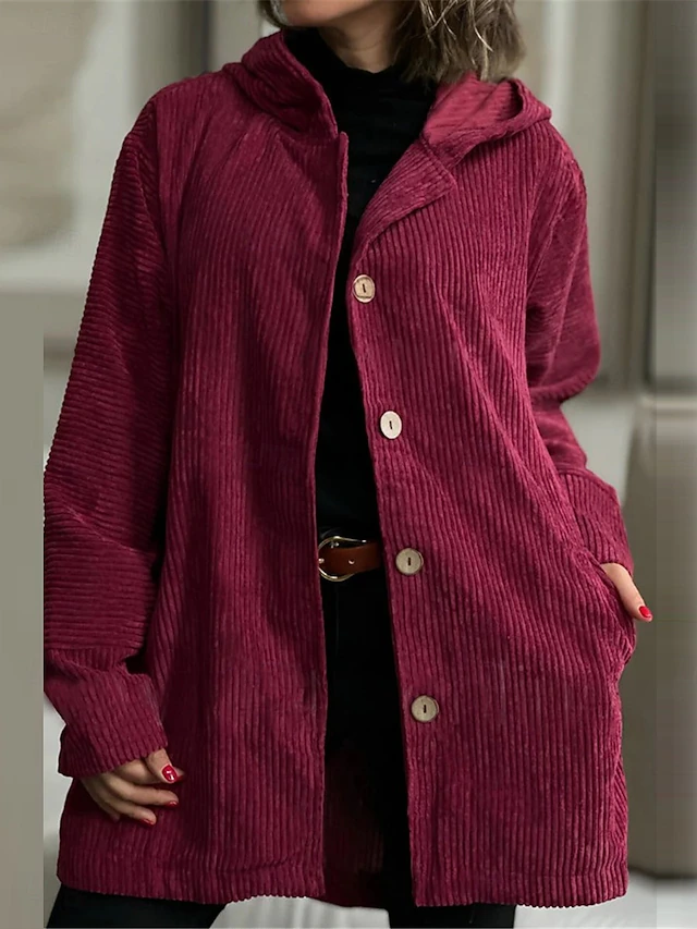 Women's Coat Outdoor Street Daily Wear Fall Winter Regular Coat Regular Fit Thermal Warm Breathable Stylish Casual Jacket Long Sleeve Plain with Pockets Black White Wine 6