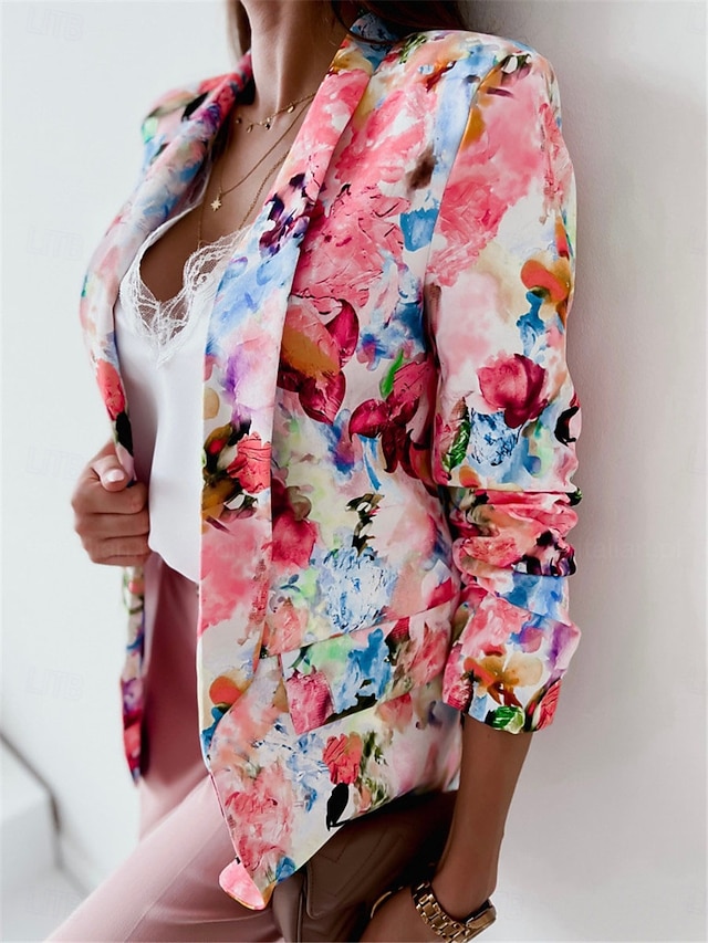  Per donna Giacca Ufficio Stampa Floreale Traspirante Stile retrò Standard Capispalla Manica lunga Autunno Rosa M