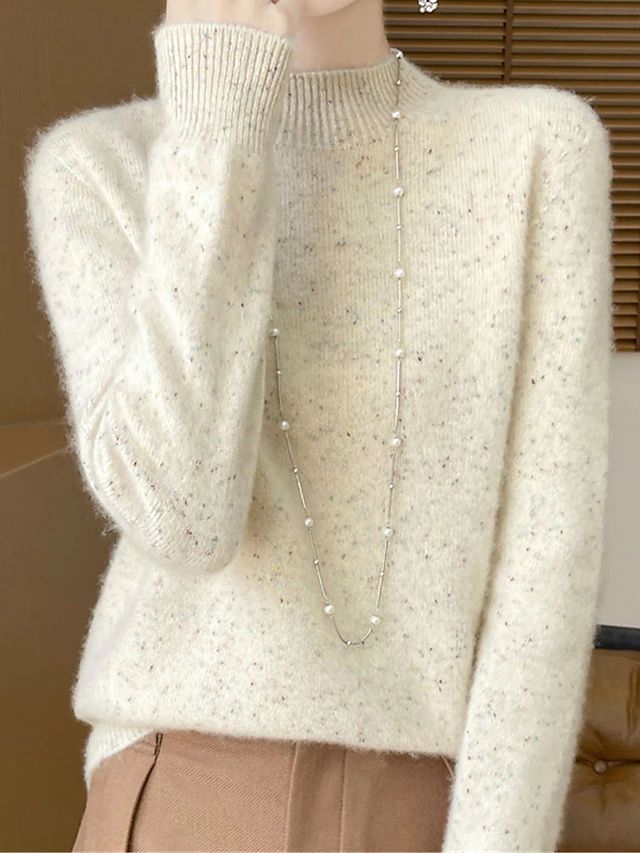 Women's Sweater Pullover Sweater Jumper Casual Soft Pure Color Ribbed Crew Neck Knitted Long Sleeve Regular Tops Knit Outdoor Daily Weekend Pink Beige Fall Winter 8