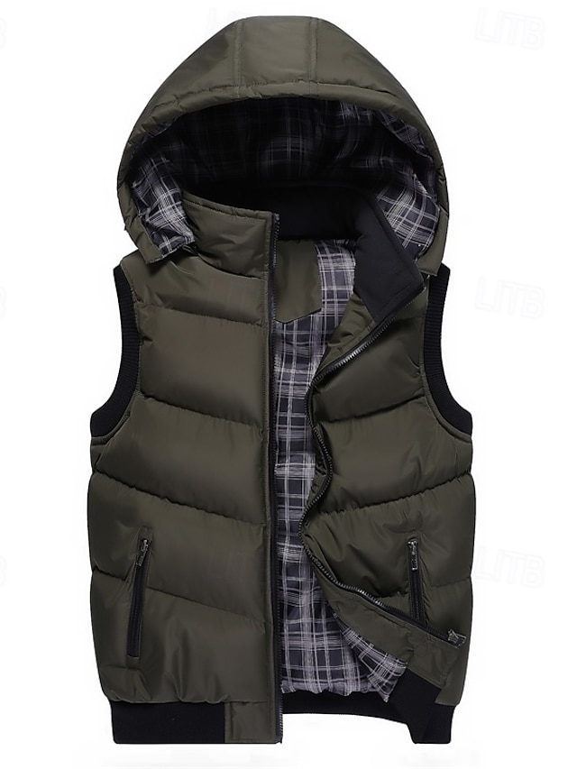  Homens Colete puffer Colete com capuz Acolchoado Gilet colete acolchoado Diário Encontro Férias Moda Casual Outono & inverno Bolsos Poliéster Manter Quente Confortável Bloco de cor Zíper Com Capuz