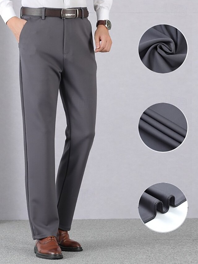 Black Grey Men's Dress Pants Thick Long Solid Color High Elasticity