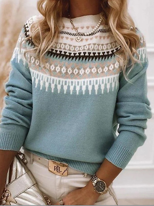 Women's Sweater Pullover Sweater Jumper Casual Soft Geometric Color ...