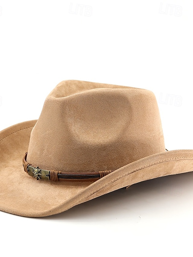  Homme Chapeau de soleil Chapeau de cowboy Chapeau Fedora Trilby Noir Chameau Laineux Le style rétro Mode 18ème siècle État du Texas du quotidien Le thème de la fête Couleur unie / unie Ecran Solaire