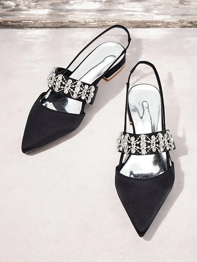 Women's Satin Slingback Flats with Rhinestone Embellished Straps – Elegant Pointed-Toe Low-Heel Shoes for Formal Events 16