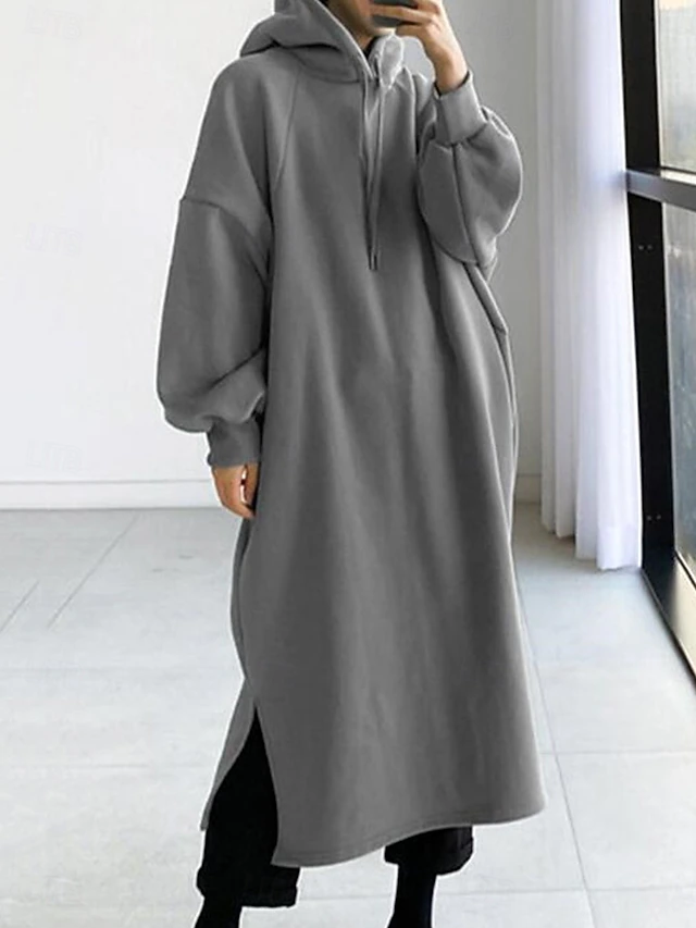 Women's Hoodie Sweatshirt Casual Sherpa Plain Dailywear Hoodie Long Sleeve Black Green Army Green Gray Fall Winter 7