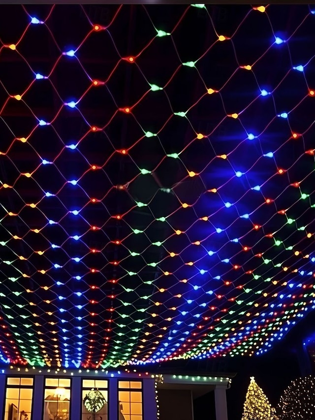  Cadena de luces LED de red IP65, 6 mx 4 m, 3 mx 2 m, cadena de luces LED navideñas flexibles de 880 led y 200 led, cadena de luces de malla para jardín, patio, decoración colorida, enchufe UE, EE.