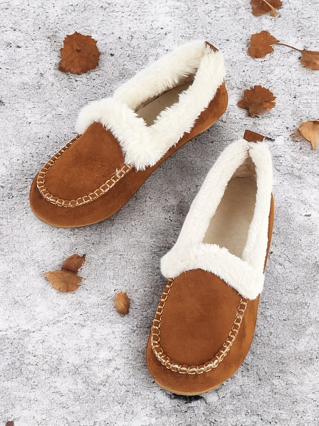 Women's Faux Suede Moccasin Slippers – Faux Fur Lined, Warm Indoor and Outdoor House Shoes with Stitch Detailing 21