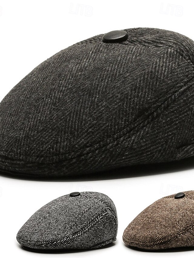 Men's Flat Cap Ascot Hat Newsboy Hat Black Coffee Polyester Fashion