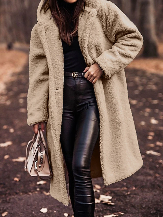 Women's Fleece Jacket Teddy Coat Hoodie Jacket Warm Breathable Buttons Pocket Fleece Lined Casual Plain Vacation Street Daily Wear Going out Single Breasted Long Hoodie Regular Fit Long Sleeve 5