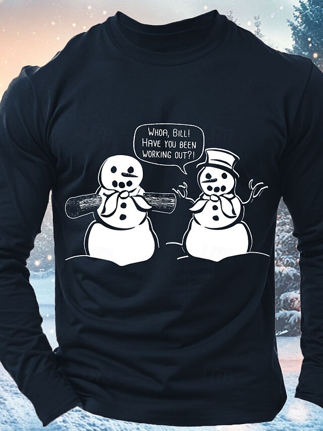 Christmas Men's Funny Christmas Graphic T Shirt Snowman Letter Printed