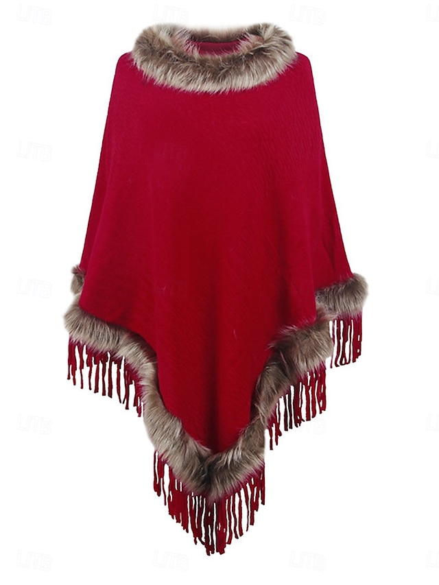  Dames Mantel / capes Buiten Straat Alledaagse kleding Herfst Winter Normaal jas Normale pasvorm Thermisch Warm Ademend Stijlvol Casual Jacks Lange mouw Effen Kwastje Trim van imitatiebont Rood