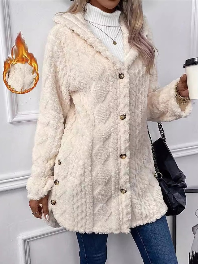  Dame Fleece-jakke Teddyfrakk Hettegenser Hold Varm Pustende Glidelås Lomme Fleece Lined Fritid عادي Feriereise Gate Dagligdagstøy Ut på byen Enkeltkneppet Normal Hettegenser Normal Langermet Yttertøy