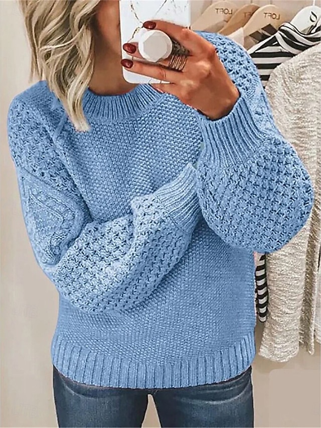  Mujer Pulóveres Suéter de punto Casual Suave Color puro Cable Cuello Barco De Punto Manga Larga Tops regulares Tejer Exterior Diario Fin de semana Blanco Rosa Otoño Invierno
