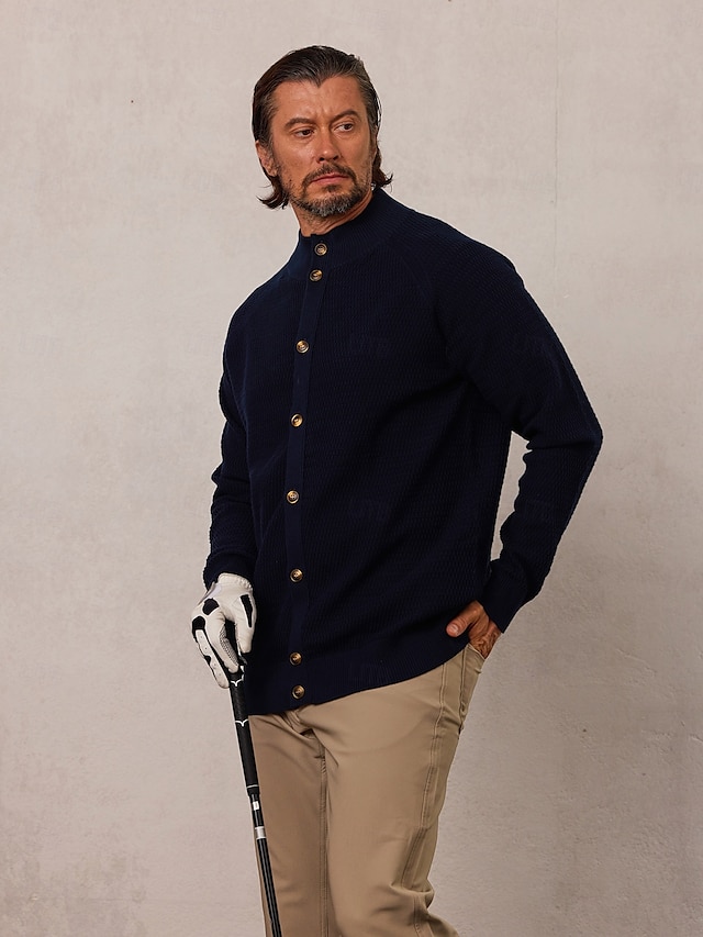  Homme Pull Cardigan Noir Gris foncé Beige manche longue Top Tenue de golf Vêtements Tenues Porter des vêtements