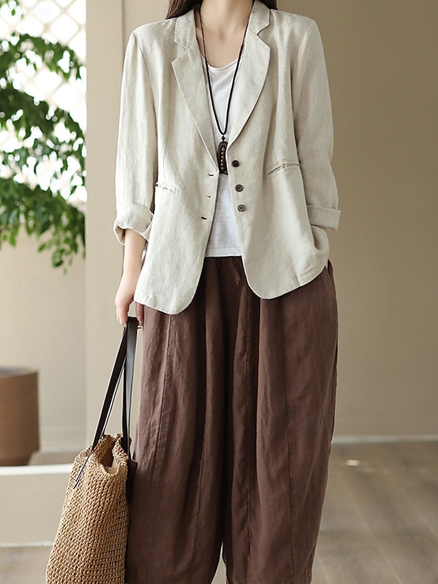  Dames Blazer Werk nappi Effen Kleur Ademend OL-stijl Normale pasvorm bovenkleding Lange mouw Herfst Oranje M