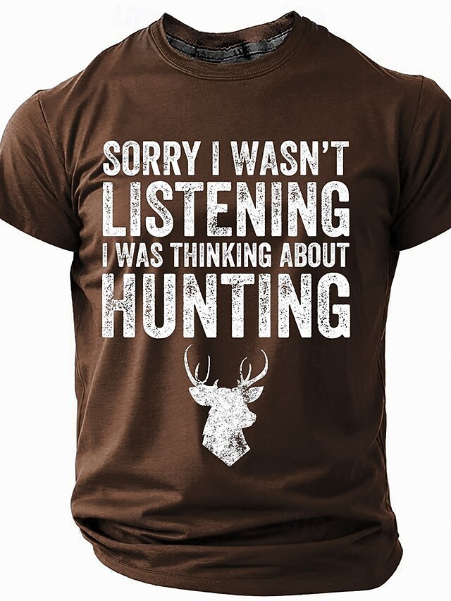 Men's Text Deer T shirt Short Sleeve T shirt 3D Print Crew Neck Shirt